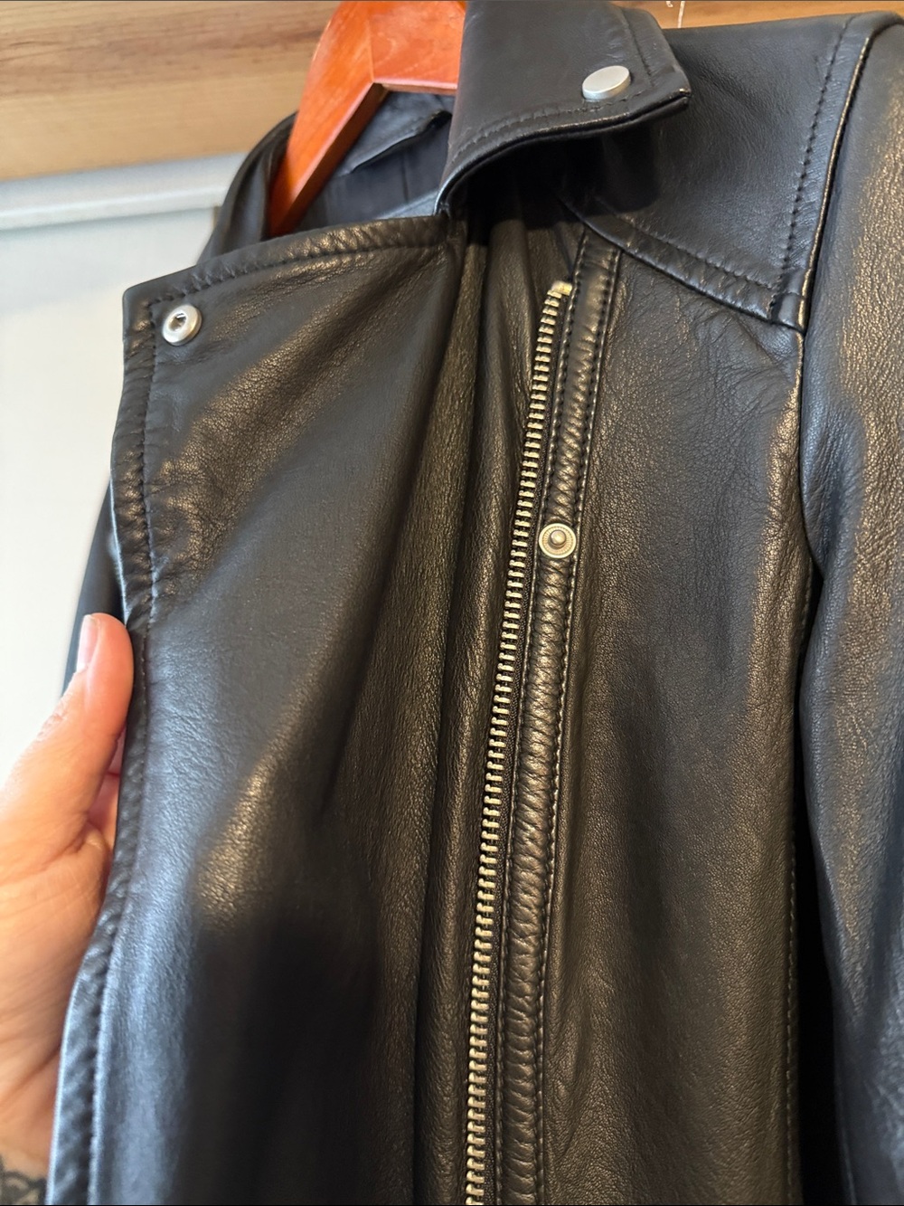 All Saints Women's Black Leather Whitmer Moto Coat with Belt - Picture 7 of 10